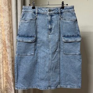 {Sonoma} Light Wash Panel Seams Cargo Carpenter Style Pencil Denim Jean Skirt